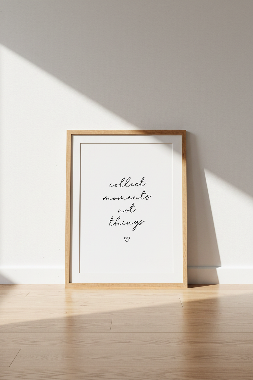 Collect Moments Not Things Wall Art | Minimalist Quote Poster, Modern Home Decor