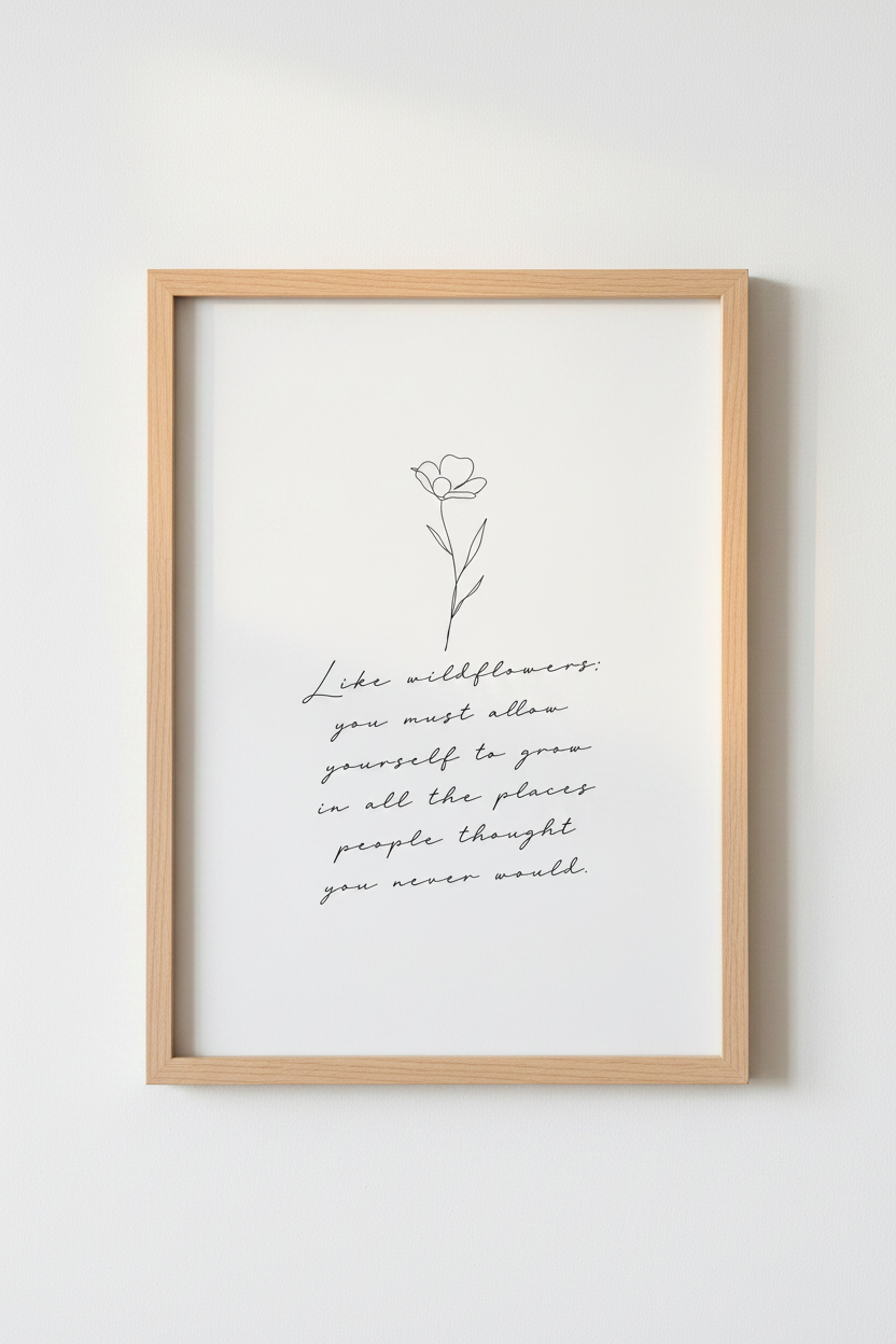 Wildflower Quote Wall Art | Minimalist Botanical Line Art, Bedroom Decor Poster