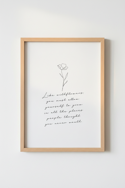 Wildflower Quote Wall Art | Minimalist Botanical Line Art, Bedroom Decor Poster