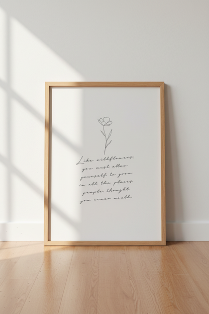 Wildflower Quote Wall Art | Minimalist Botanical Line Art, Bedroom Decor Poster