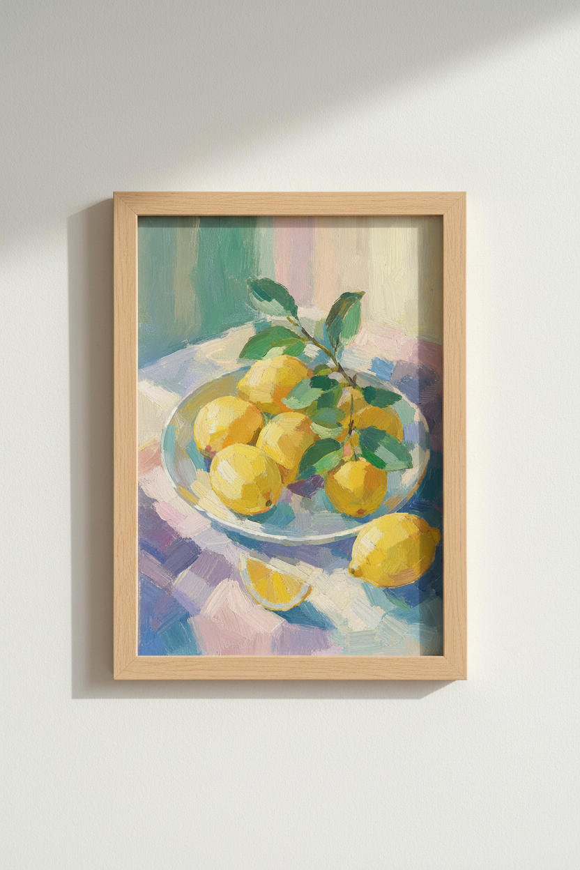 Lemon Still Life Art Print | Kitchen Wall Decor | Mediterranean Oil Painting Poster