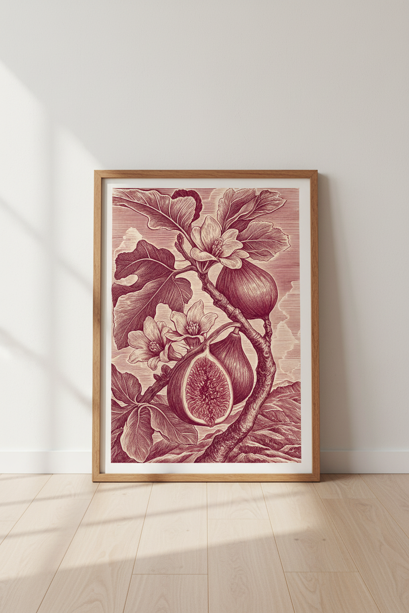 Fig Botanical Wall Art Print | Vintage Red Engraving, Kitchen Dining Decor
