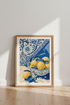 Blue Lemons Tile Wall Art Print | Mediterranean Kitchen Decor | Amalfi Coast Poster