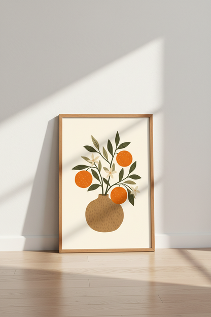 Orange Fruit Still Life Art Print | Kitchen Decor | Boho Botanical Poster