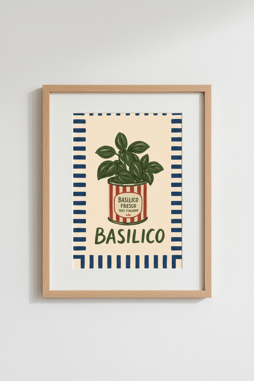 Vintage Basil Poster | Rustic Green Herb Plant Wall Art | Kitchen Decor