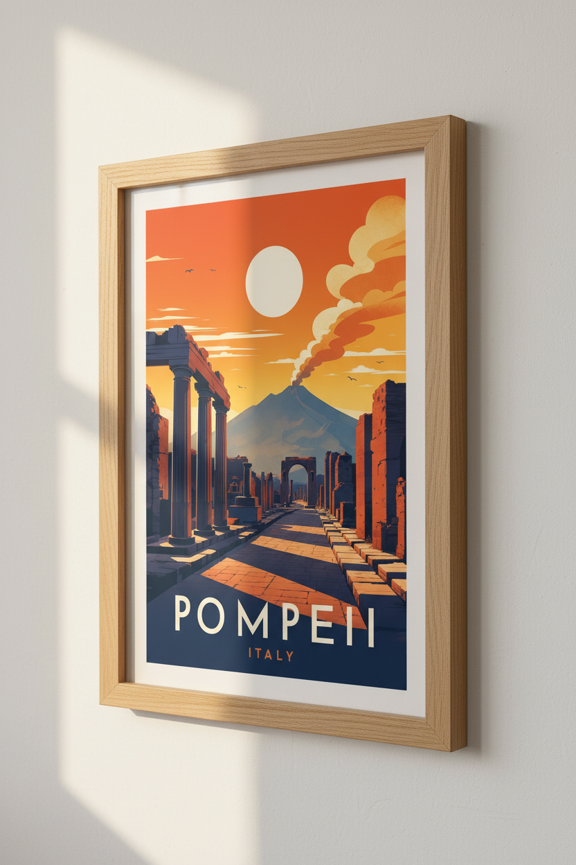 Pompeii Italy Wall Art | Vintage Travel Poster, Roman Ruins Decor