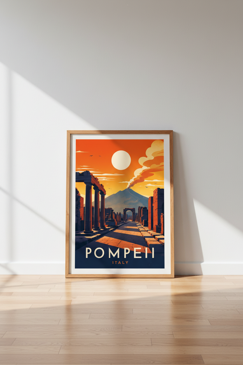 Pompeii Italy Wall Art | Vintage Travel Poster, Roman Ruins Decor