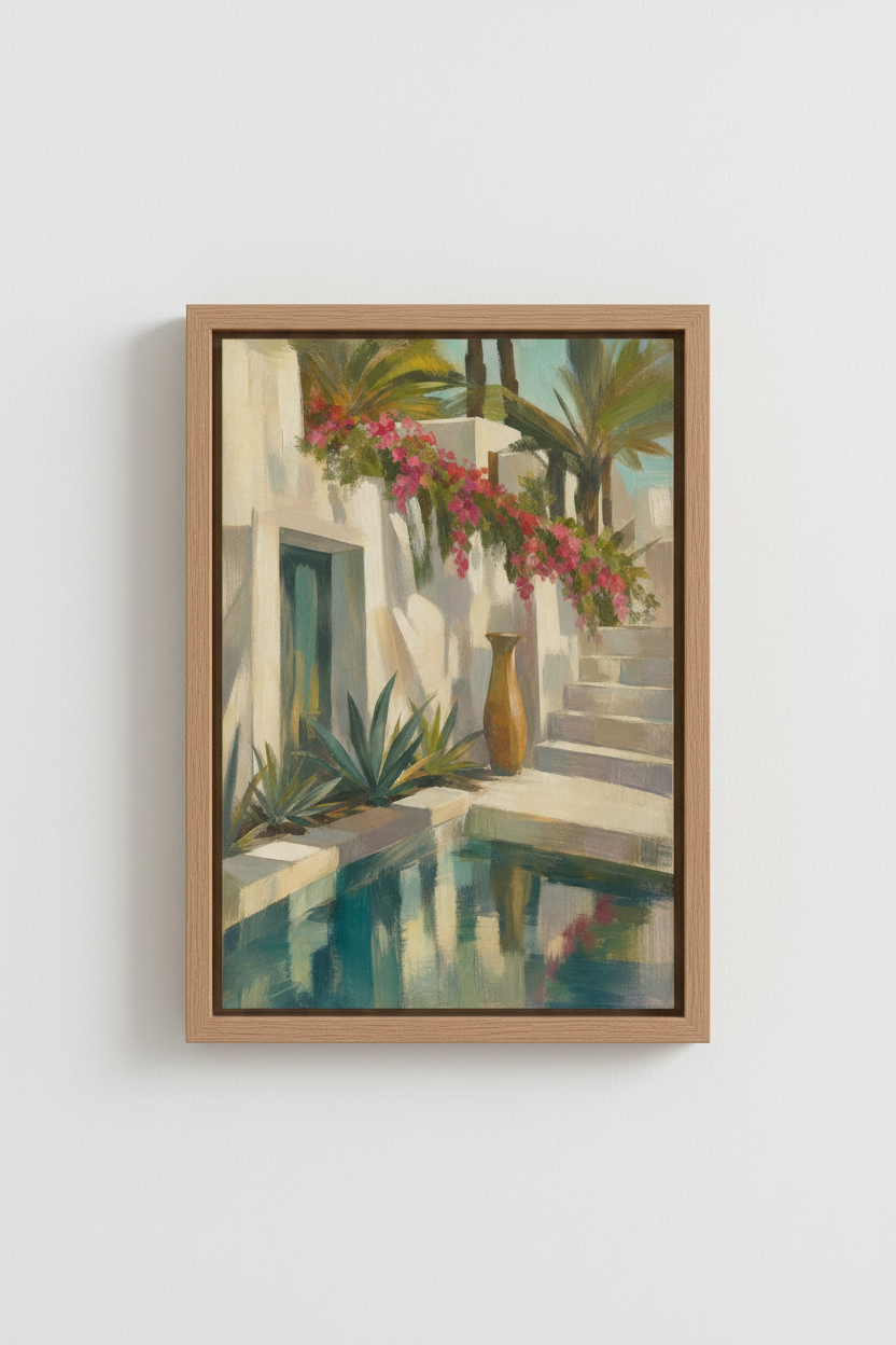 Coastal courtyard Wall Art Print | Living Room Decor | Impressionist Poster