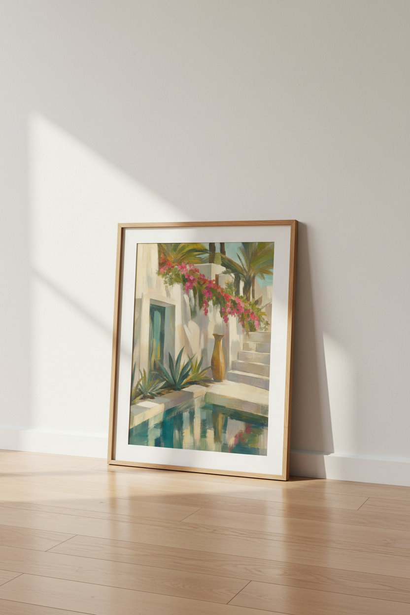 Coastal courtyard Wall Art Print | Living Room Decor | Impressionist Poster