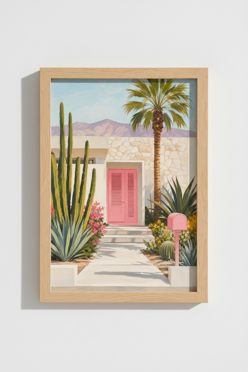 Palm Springs Wall Art Print | Pink Door Mid Century Modern Poster | Desert Home Decor