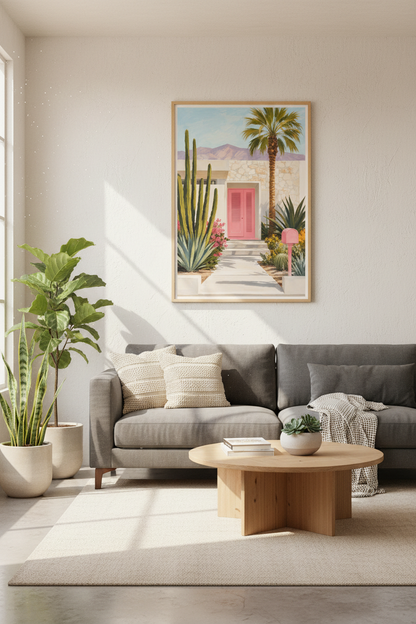 Palm Springs Wall Art Print | Pink Door Mid Century Modern Poster | Desert Home Decor