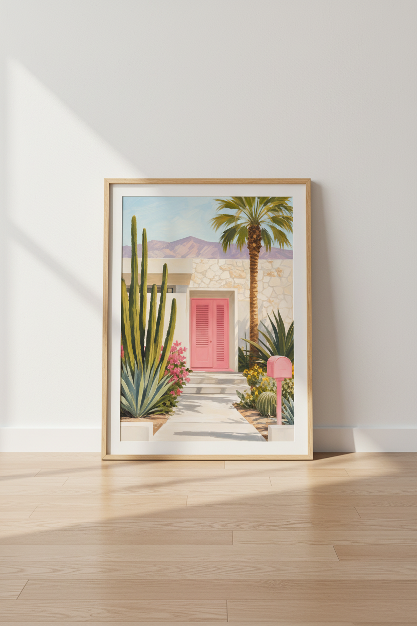 Palm Springs Wall Art Print | Pink Door Mid Century Modern Poster | Desert Home Decor