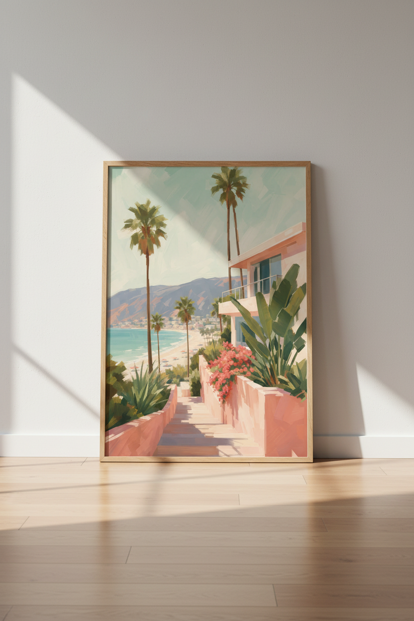 Coastal Palm Tree Print | Mediterranean Beach House Decor | Pastel Tropical Poster