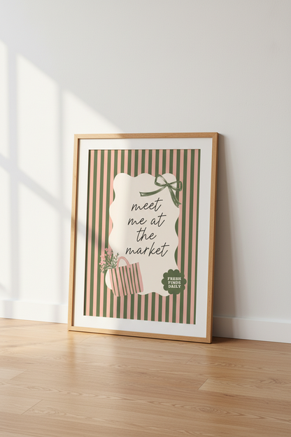 Meet Me at the Market Art Print | Pink Sage Striped Poster, Kitchen Wall Decor
