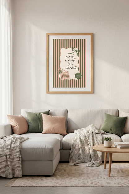 Meet Me at the Market Art Print | Pink Sage Striped Poster, Kitchen Wall Decor