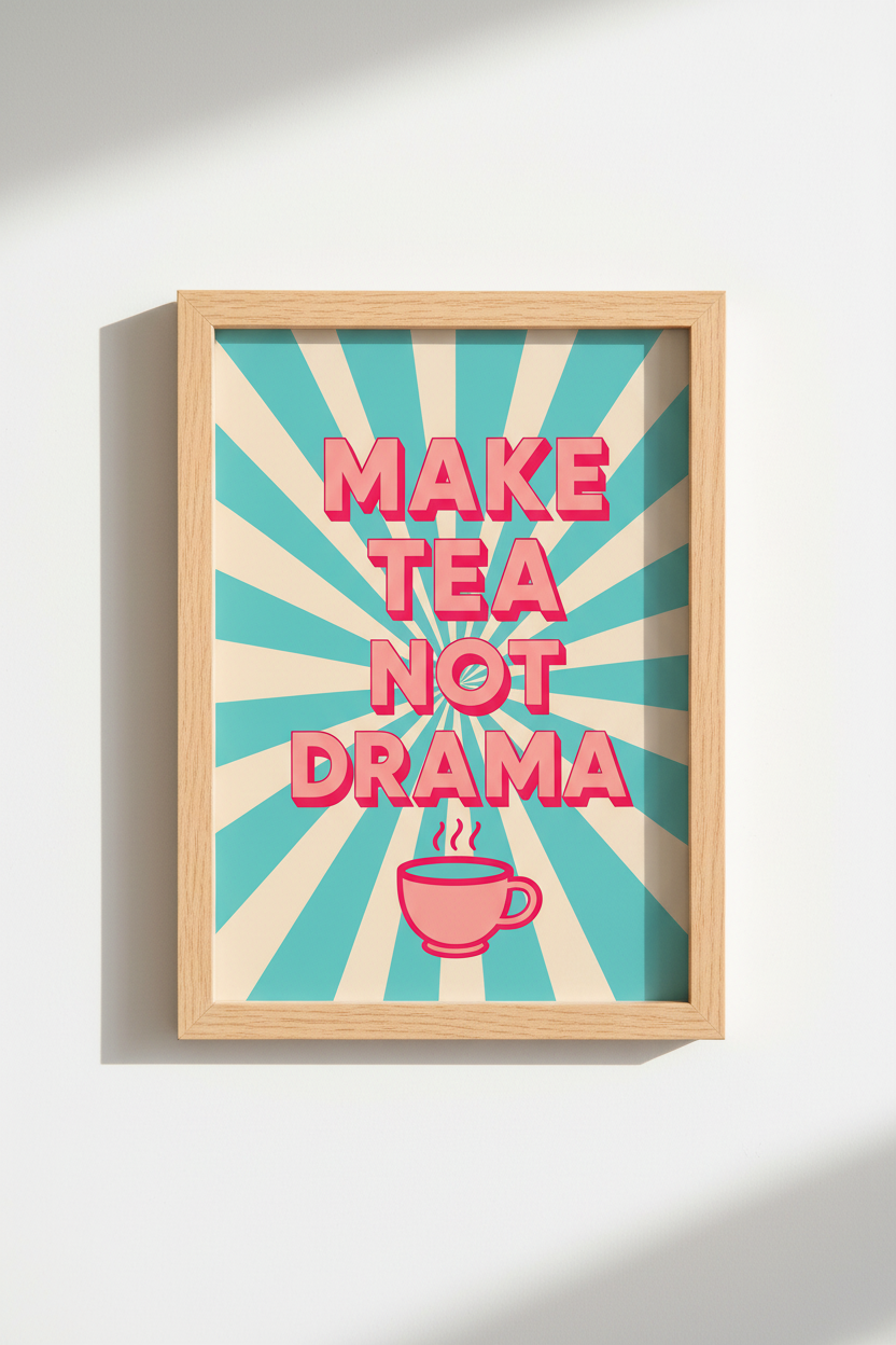 Retro Kitchen Wall Art Print | Teal and Pink Fun Quote Poster, Dorm Room Decor