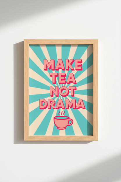 Retro Kitchen Wall Art Print | Teal and Pink Fun Quote Poster, Dorm Room Decor