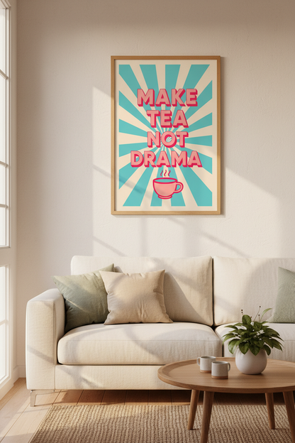 Retro Kitchen Wall Art Print | Teal and Pink Fun Quote Poster, Dorm Room Decor