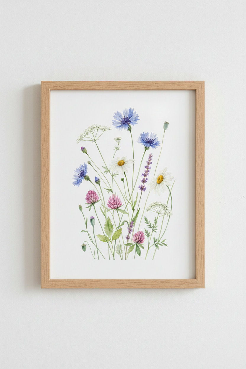 Watercolor florals | Soft pastels, botanical wall art living room decor