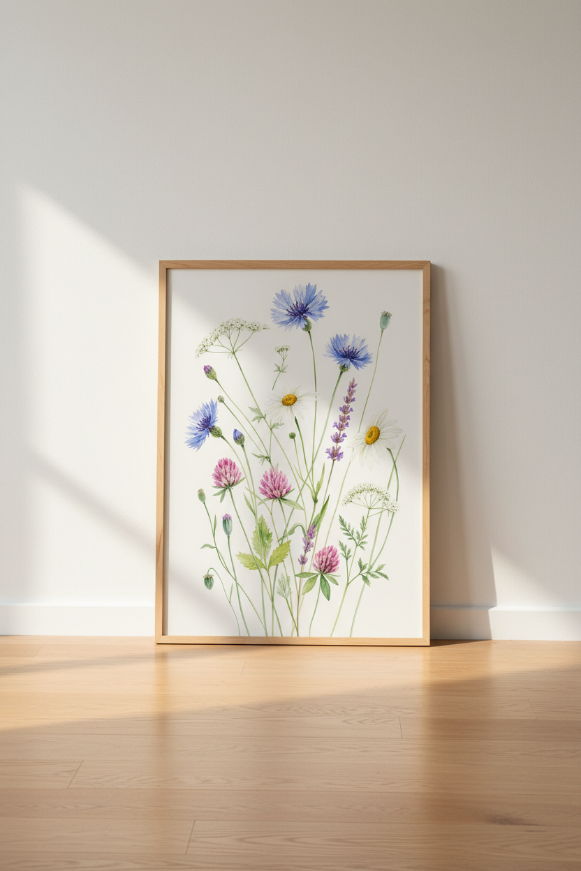 Watercolor florals | Soft pastels, botanical wall art living room decor
