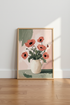 Red Poppy Floral Print | Sage & Blush Still Life, Botanical Living Room Decor