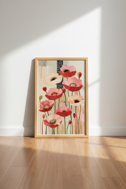 Abstract Red Poppy Floral Wall Art Print | Living Room Decor | Modern Botanical Poster