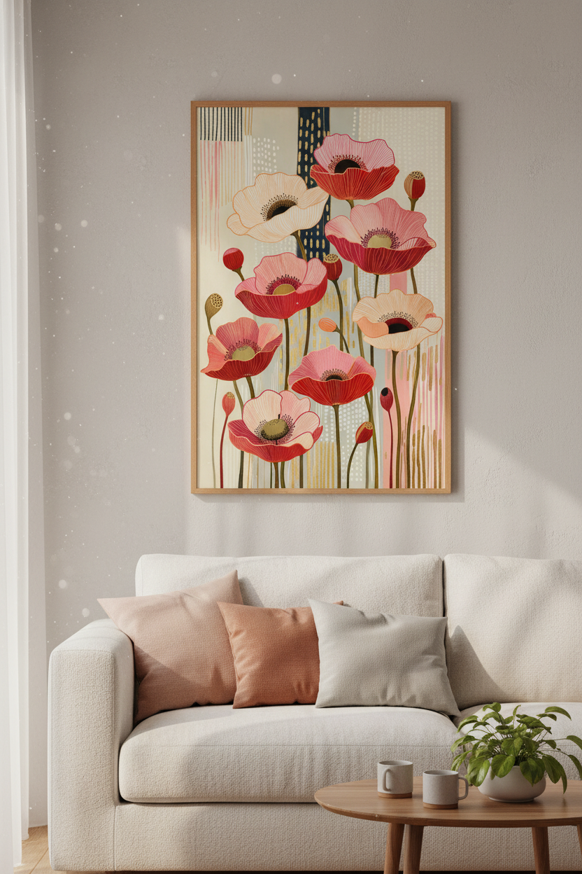 Abstract Red Poppy Floral Wall Art Print | Living Room Decor | Modern Botanical Poster