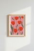 Floral Wall Art | Red Tulips Pink Background | Living Room Decor Poster
