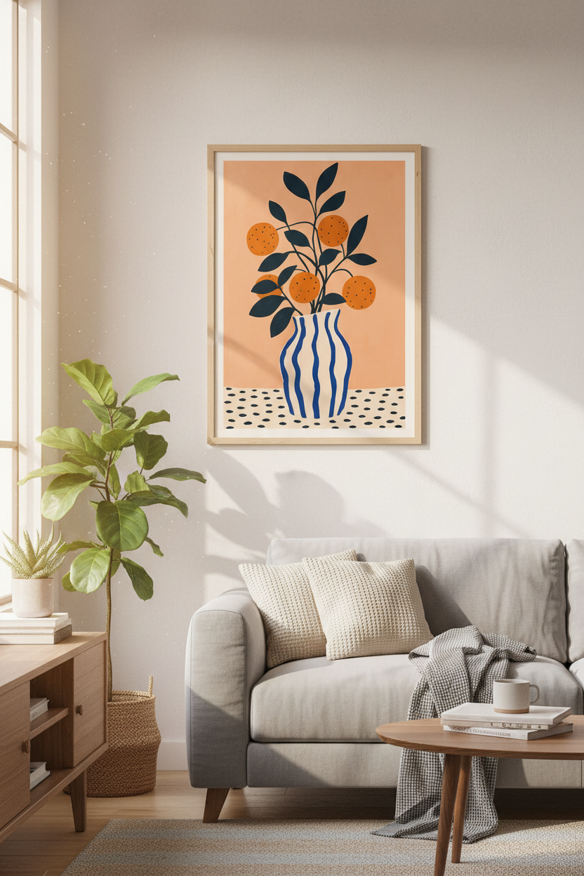 Abstract Orange Citrus Wall Art | Modern Kitchen Decor | Matisse Style Poster