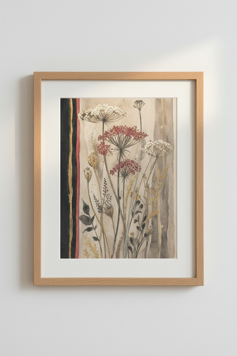 Botanical Wall Art | Watercolor Florals, Neutral Tones | Living Room Decor