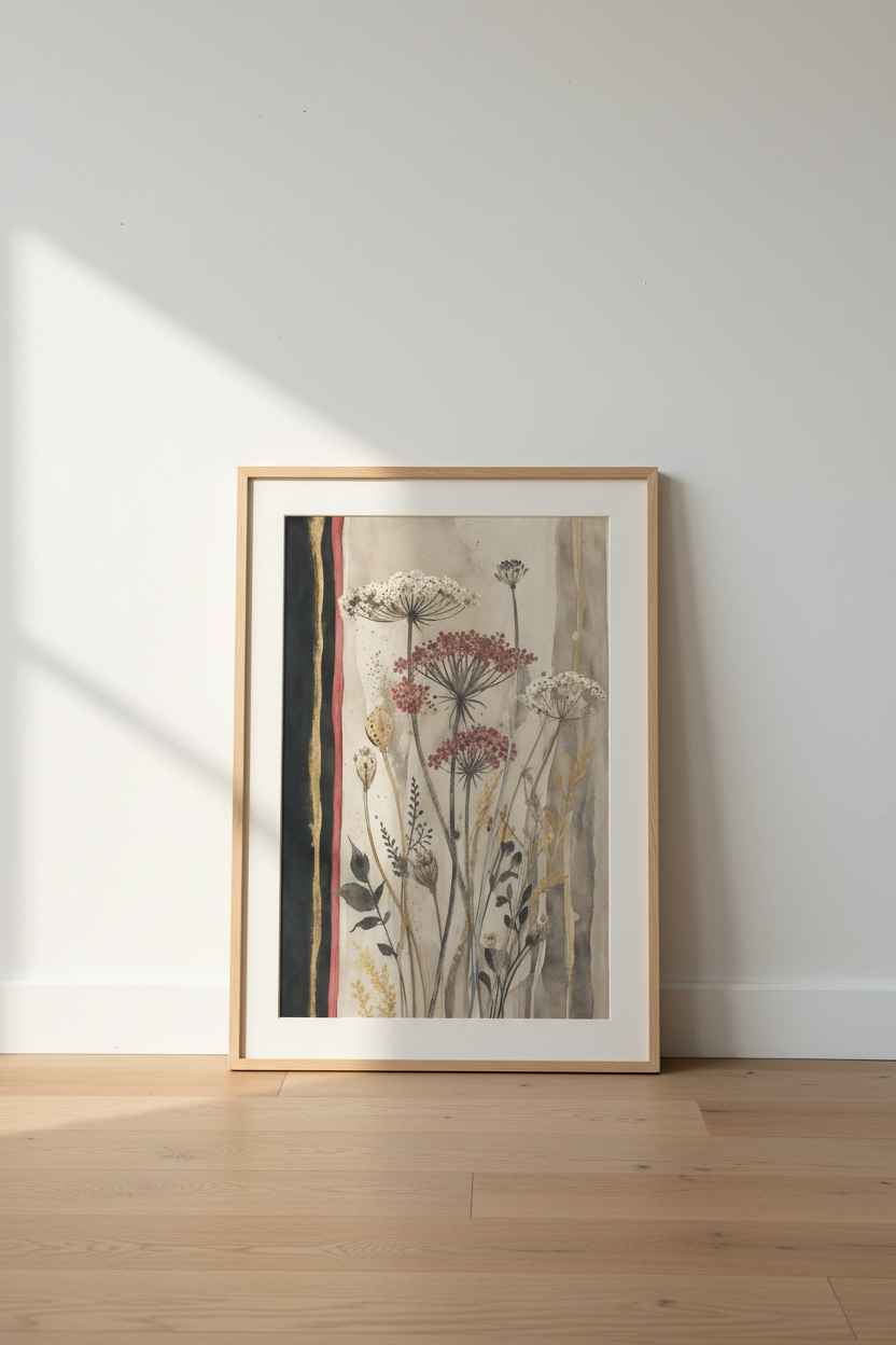 Botanical Wall Art | Watercolor Florals, Neutral Tones | Living Room Decor