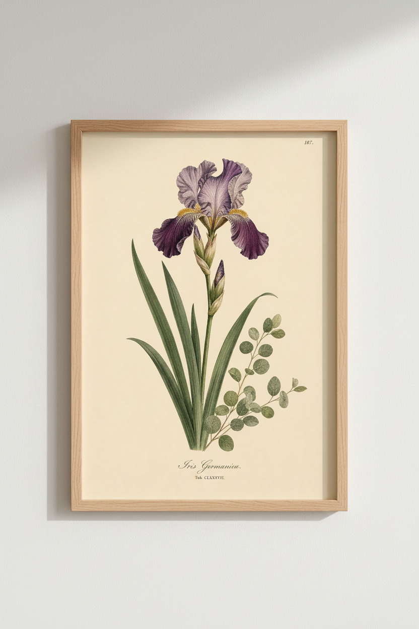 Botanical iris print | Vintage illustration, Living room decor