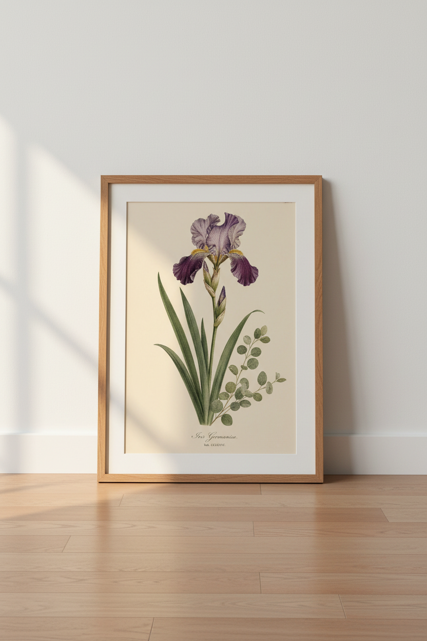 Botanical iris print | Vintage illustration, Living room decor
