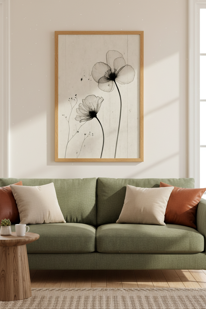 Poppy Flower Print | Minimalist Botanical Charcoal Sketch, Neutral Abstract Decor
