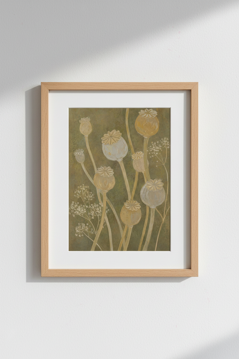 boho wall art print | earthy tones, botanical, muted | living room decor