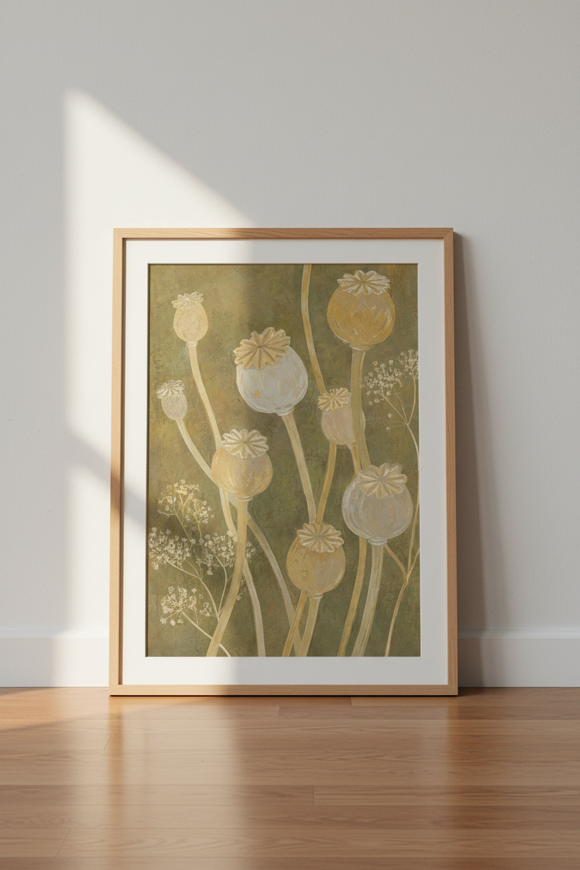 boho wall art print | earthy tones, botanical, muted | living room decor