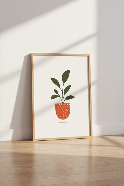 Minimalist Botanical Plant Wall Art | Boho Terracotta Green Poster, Modern Room Decor