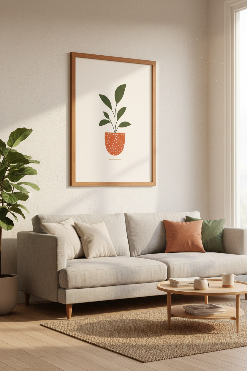 Minimalist Botanical Plant Wall Art | Boho Terracotta Green Poster, Modern Room Decor