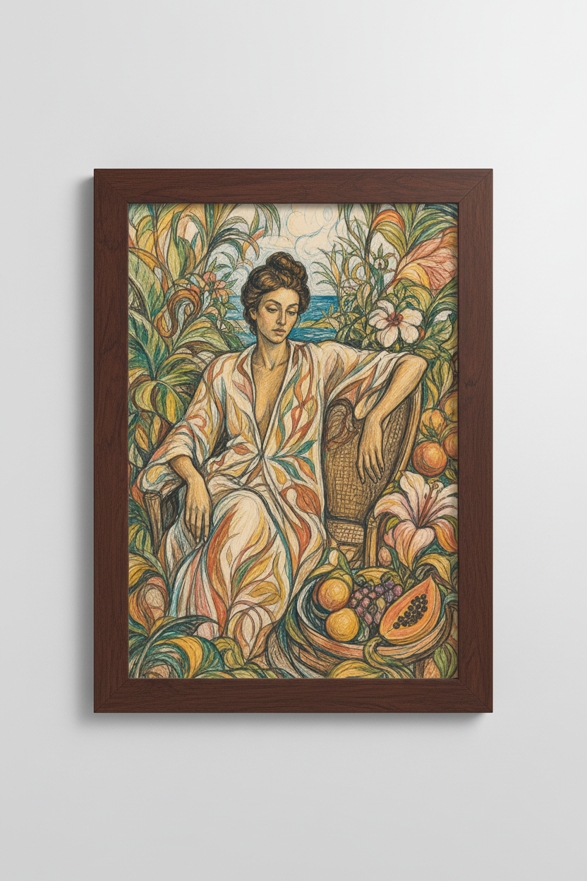 Boho Wall Art Print | Tropical Woman in Garden | Lush Room Decor Poster