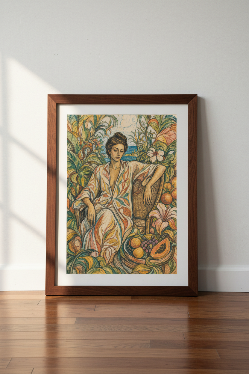 Boho Wall Art Print | Tropical Woman in Garden | Lush Room Decor Poster