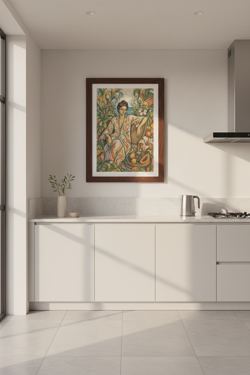Boho Wall Art Print | Tropical Woman in Garden | Lush Room Decor Poster