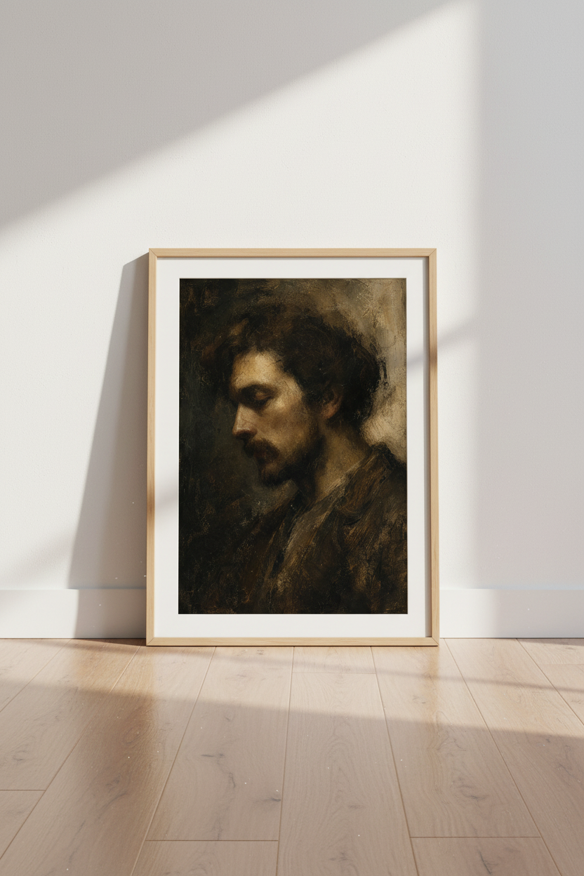 Moody Portrait Art | Rembrandt Inspired, Sepia Tones, Living Room Decor