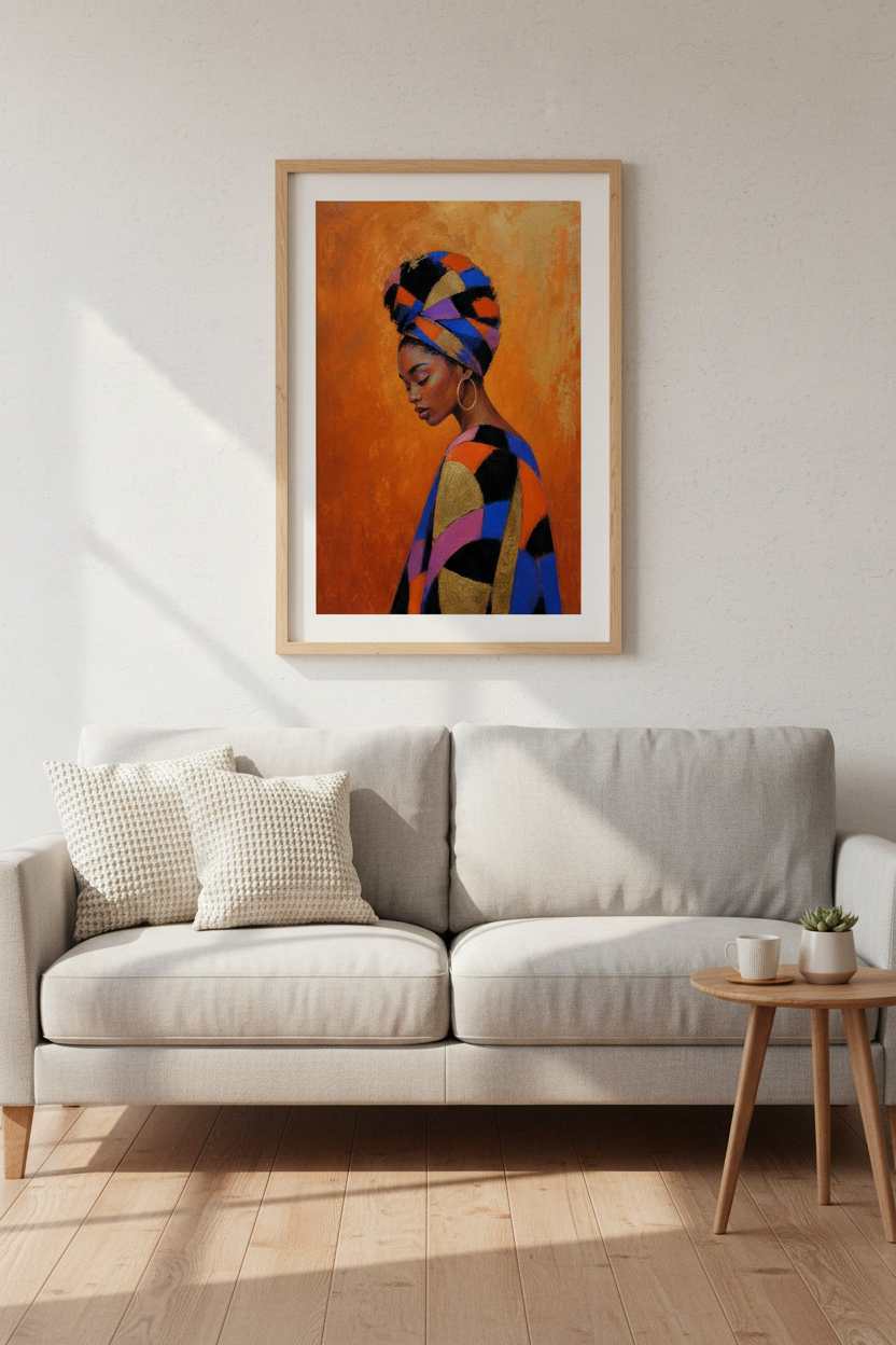 boho wall art print | bold geometric tones living room decor | vibrant abstract poster