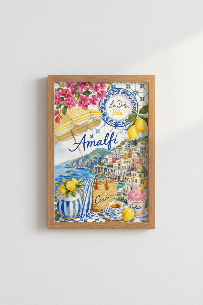Amalfi Coast Positano Wall Art Print | Italy Travel Decor | Mediterranean Aesthetic Poster