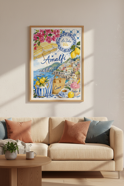 Amalfi Coast Positano Wall Art Print | Italy Travel Decor | Mediterranean Aesthetic Poster