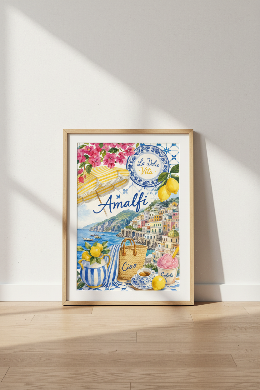 Amalfi Coast Positano Wall Art Print | Italy Travel Decor | Mediterranean Aesthetic Poster