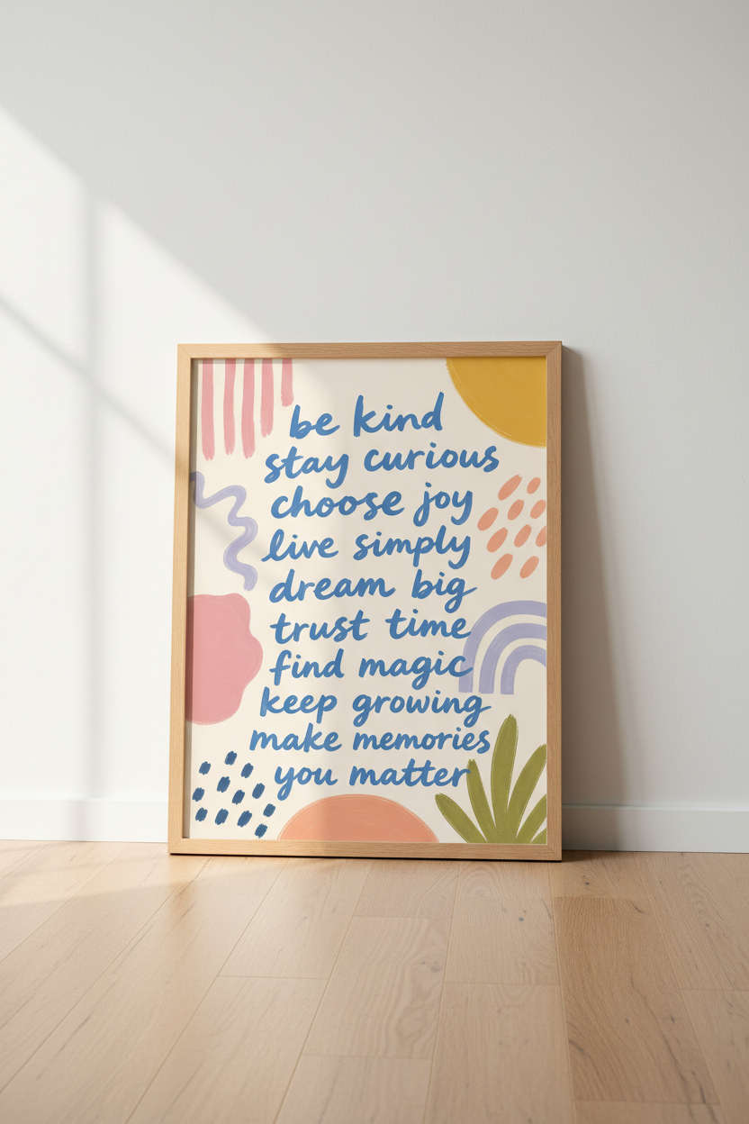Positive wall art | Soft pastels, bold quotes, living room decor