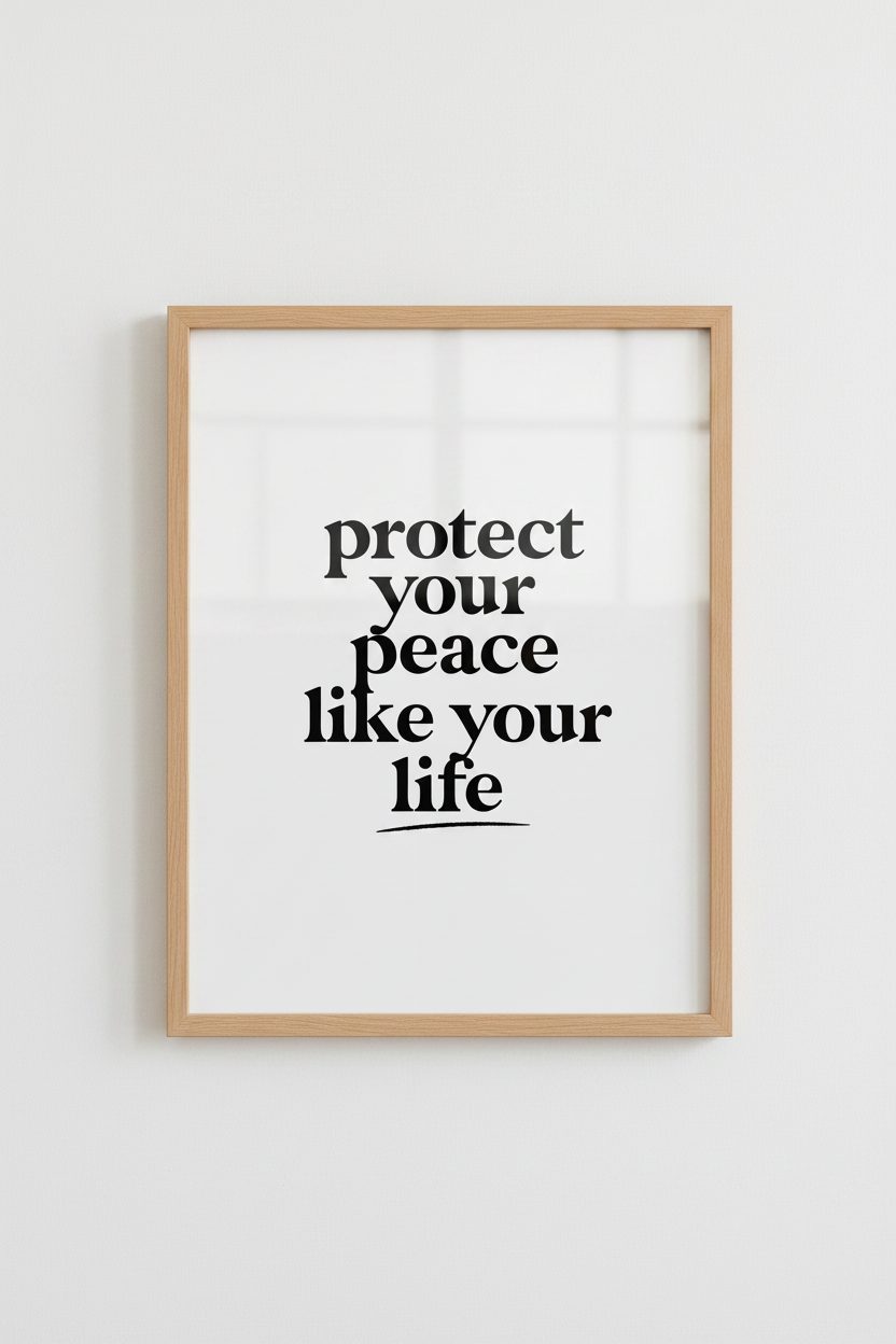 Protect Your Peace Quote Print | Minimalist Black &amp; White Typography, Office Wall Art