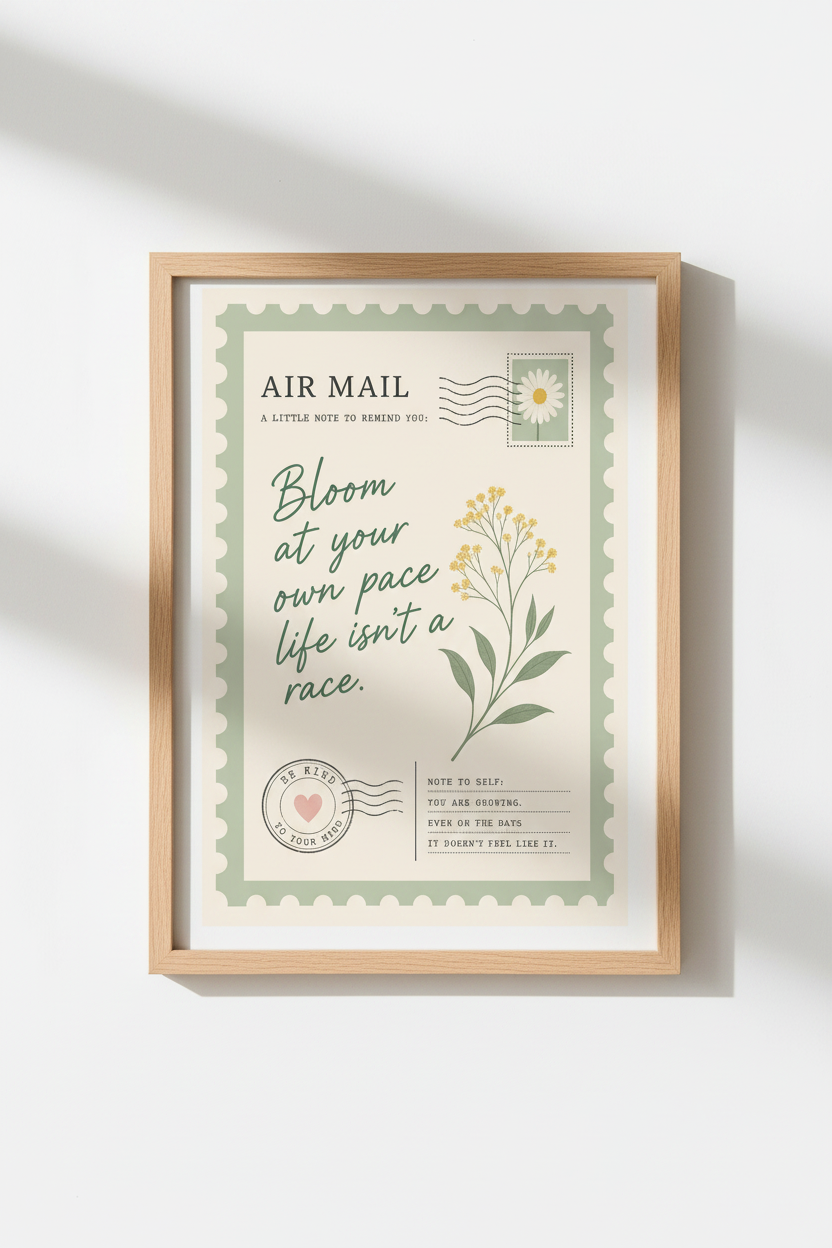 Botanical Poster Art | Vintage Mint Green Daisy Decor | Living Room Wall Print