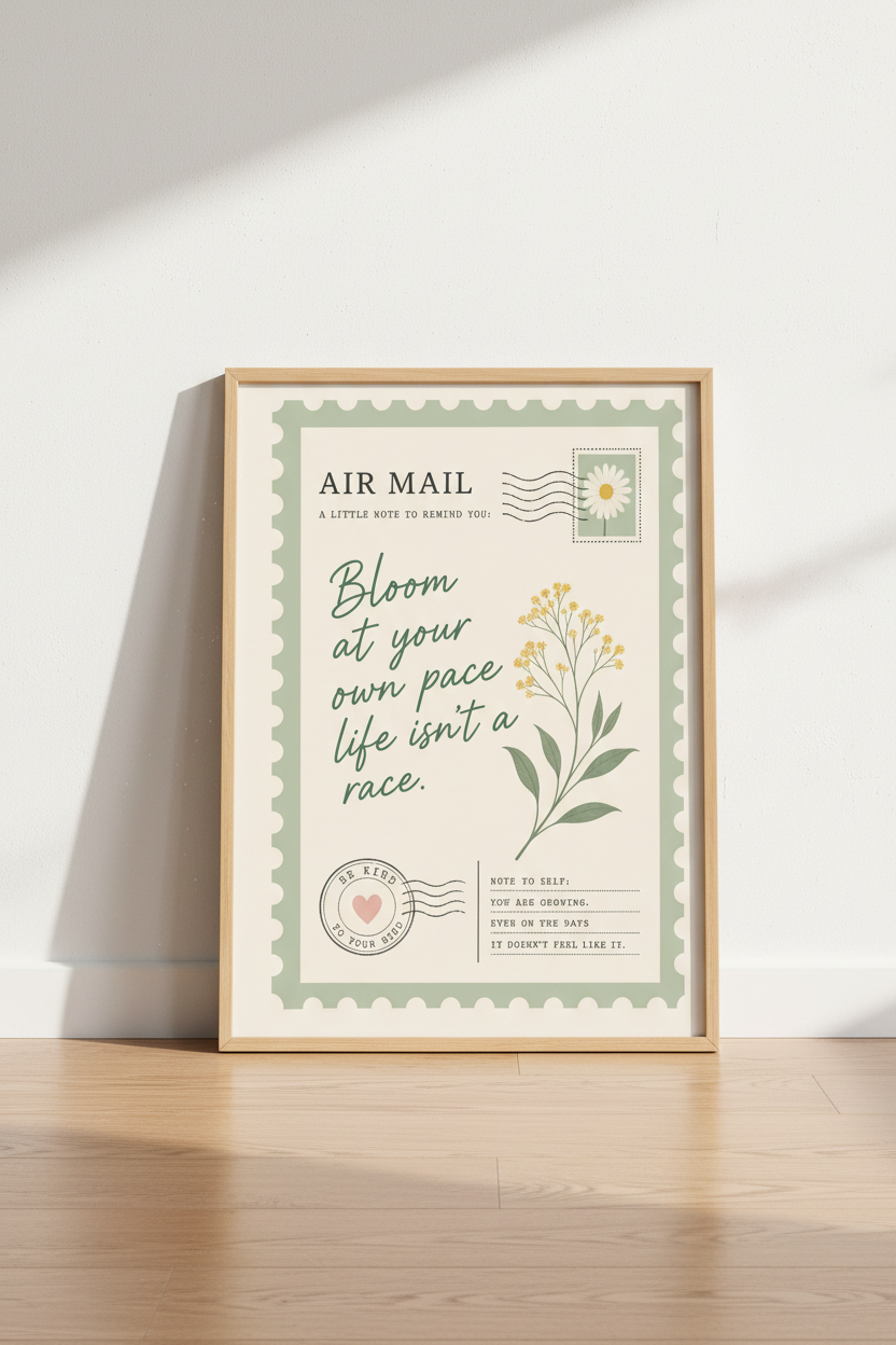 Botanical Poster Art | Vintage Mint Green Daisy Decor | Living Room Wall Print